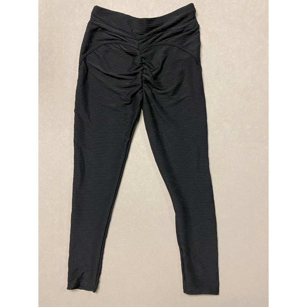 Womens Black Textured Scrunch Butt Crossover Waist Activewear Leggings XL HB 239